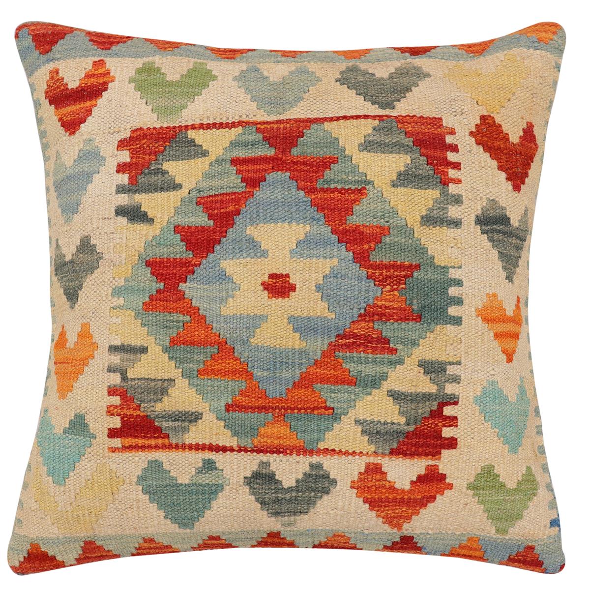 handmade Traditional Pillow Rust Beige Hand-Woven SQUARE 100% WOOL Hand woven turkish pillow 2 x 2