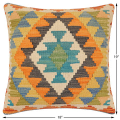 handmade Traditional Pillow Blue Gray Hand-Woven SQUARE 100% WOOL Hand woven turkish pillow 2 x 2