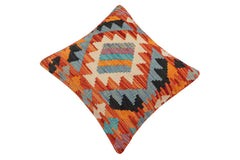 handmade Traditional Pillow Rust Blue Hand-Woven SQUARE 100% WOOL Hand woven turkish pillow 2 x 2