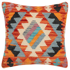 handmade Traditional Pillow Rust Blue Hand-Woven SQUARE 100% WOOL Hand woven turkish pillow 2 x 2
