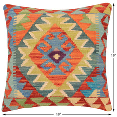 handmade Traditional Pillow Rust Blue Hand-Woven SQUARE 100% WOOL Hand woven turkish pillow 2 x 2