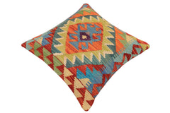 handmade Traditional Pillow Rust Blue Hand-Woven SQUARE 100% WOOL Hand woven turkish pillow 2 x 2