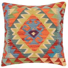 handmade Traditional Pillow Rust Blue Hand-Woven SQUARE 100% WOOL Hand woven turkish pillow 2 x 2