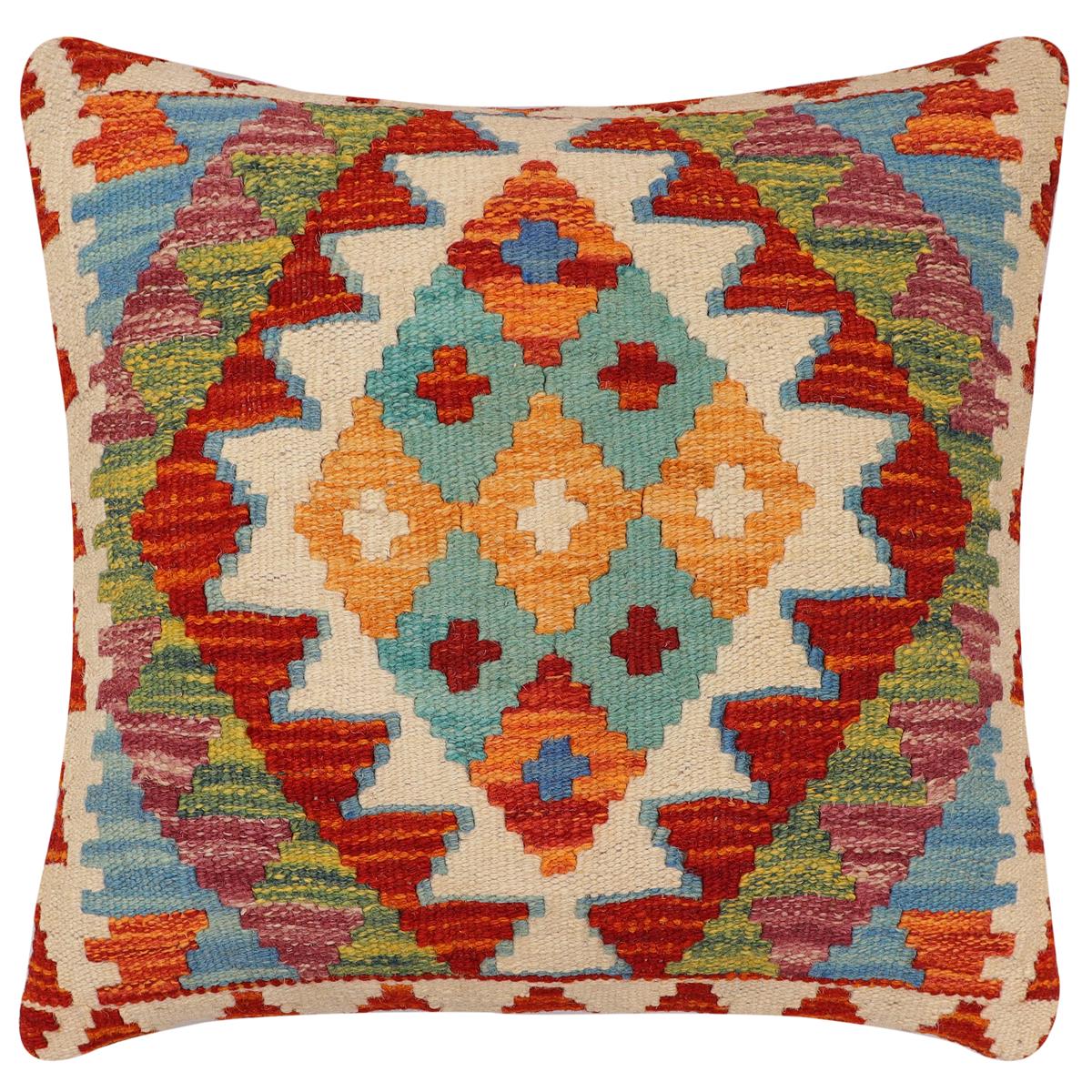 handmade Traditional Pillow Rust Beige Hand-Woven SQUARE 100% WOOL Hand woven turkish pillow PILLOW