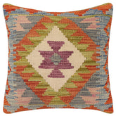 handmade Traditional Pillow Rust Blue Hand-Woven SQUARE 100% WOOL Hand woven turkish pillow 2 x 2