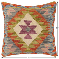 handmade Traditional Pillow Rust Blue Hand-Woven SQUARE 100% WOOL Hand woven turkish pillow 2 x 2