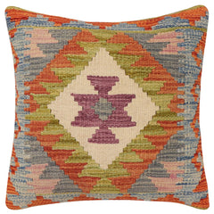 handmade Traditional Pillow Rust Blue Hand-Woven SQUARE 100% WOOL Hand woven turkish pillow 2 x 2