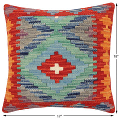 handmade Traditional Pillow Rust Blue Hand-Woven SQUARE 100% WOOL Hand woven turkish pillow 2 x 2