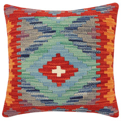 handmade Traditional Pillow Rust Blue Hand-Woven SQUARE 100% WOOL Hand woven turkish pillow 2 x 2
