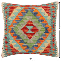 handmade Traditional Pillow Rust Blue Hand-Woven SQUARE 100% WOOL Hand woven turkish pillow 2 x 2
