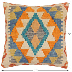 handmade Traditional Pillow Blue Beige Hand-Woven SQUARE 100% WOOL Hand woven turkish pillow 2 x 2