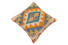 handmade Traditional Pillow Blue Beige Hand-Woven SQUARE 100% WOOL Hand woven turkish pillow 2 x 2