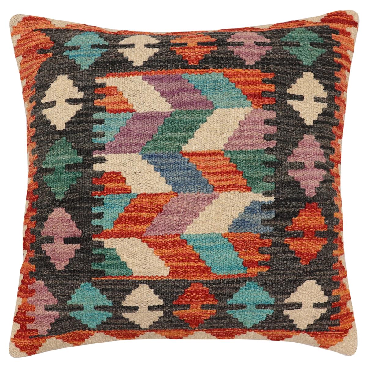 handmade Traditional Pillow Rust Blue Hand-Woven SQUARE 100% WOOL Hand woven turkish pillow 2 x 2
