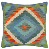 handmade Traditional Pillow Blue Rust Hand-Woven SQUARE 100% WOOL Hand woven turkish pillow 2 x 2
