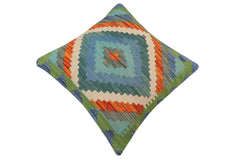 handmade Traditional Pillow Blue Rust Hand-Woven SQUARE 100% WOOL Hand woven turkish pillow 2 x 2
