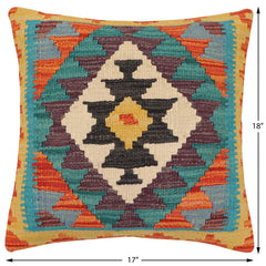 handmade Traditional Pillow Rust Blue Hand-Woven SQUARE 100% WOOL Hand woven turkish pillow 2 x 2