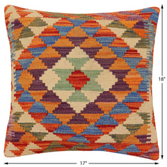 handmade Traditional Pillow Rust Blue Hand-Woven SQUARE 100% WOOL Hand woven turkish pillow 2 x 2
