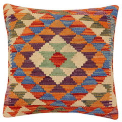 handmade Traditional Pillow Rust Blue Hand-Woven SQUARE 100% WOOL Hand woven turkish pillow 2 x 2
