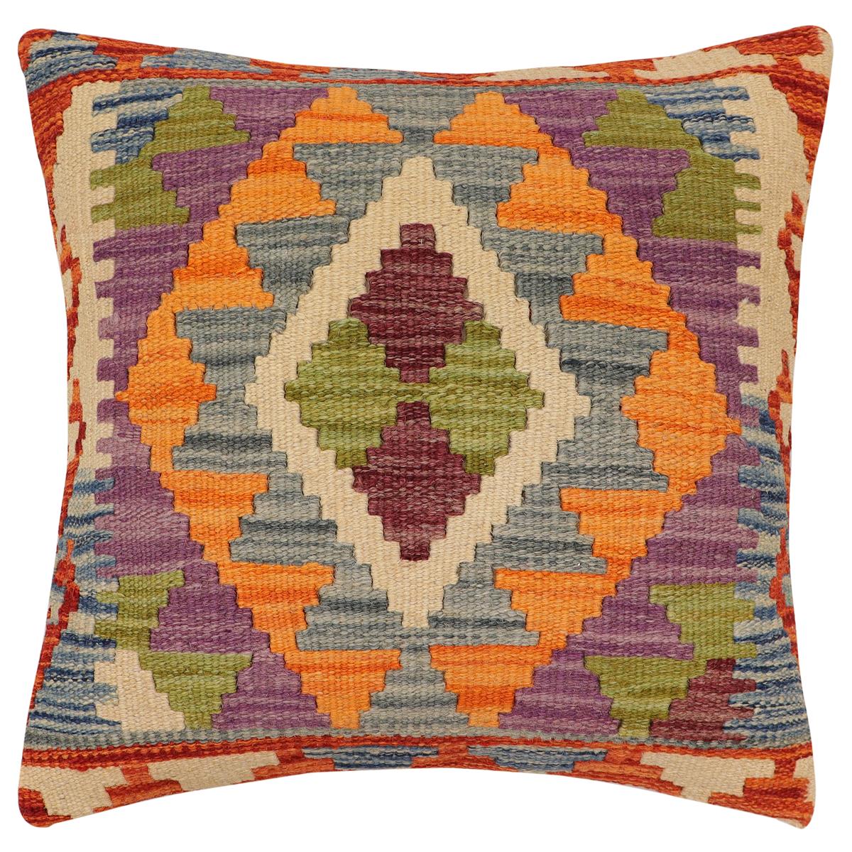 handmade Traditional Pillow Rust Blue Hand-Woven SQUARE 100% WOOL Hand woven turkish pillow 2 x 2