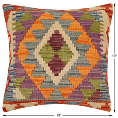 handmade Traditional Pillow Rust Blue Hand-Woven SQUARE 100% WOOL Hand woven turkish pillow 2 x 2