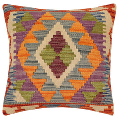handmade Traditional Pillow Rust Blue Hand-Woven SQUARE 100% WOOL Hand woven turkish pillow 2 x 2