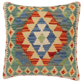 handmade Traditional Pillow Rust Blue Hand-Woven SQUARE 100% WOOL Hand woven turkish pillow PILLOW