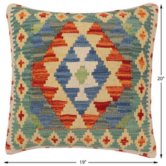 handmade Traditional Pillow Rust Blue Hand-Woven SQUARE 100% WOOL Hand woven turkish pillow PILLOW