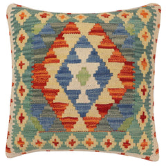handmade Traditional Pillow Rust Blue Hand-Woven SQUARE 100% WOOL Hand woven turkish pillow PILLOW