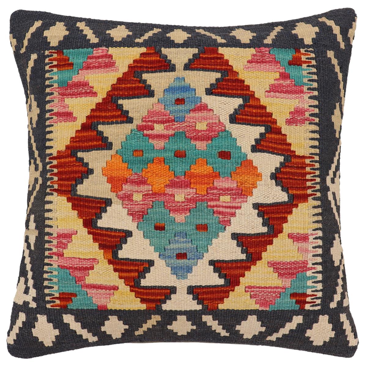 handmade Traditional Pillow Rust Blue Hand-Woven SQUARE 100% WOOL Hand woven turkish pillow PILLOW