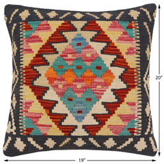 handmade Traditional Pillow Rust Blue Hand-Woven SQUARE 100% WOOL Hand woven turkish pillow PILLOW