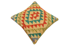 handmade Traditional Pillow Rust Blue Hand-Woven SQUARE 100% WOOL Hand woven turkish pillow 2 x 2