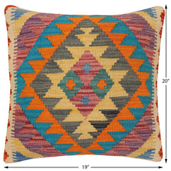 handmade Traditional Pillow Rust Blue Hand-Woven SQUARE 100% WOOL Hand woven turkish pillow PILLOW