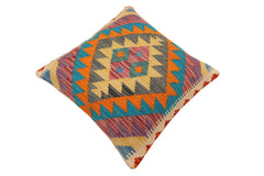 handmade Traditional Pillow Rust Blue Hand-Woven SQUARE 100% WOOL Hand woven turkish pillow PILLOW