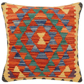 handmade Traditional Pillow Rust Blue Hand-Woven SQUARE 100% WOOL Hand woven turkish pillow 2 x 2
