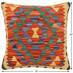 handmade Traditional Pillow Rust Blue Hand-Woven SQUARE 100% WOOL Hand woven turkish pillow 2 x 2