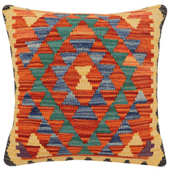 handmade Traditional Pillow Rust Blue Hand-Woven SQUARE 100% WOOL Hand woven turkish pillow 2 x 2