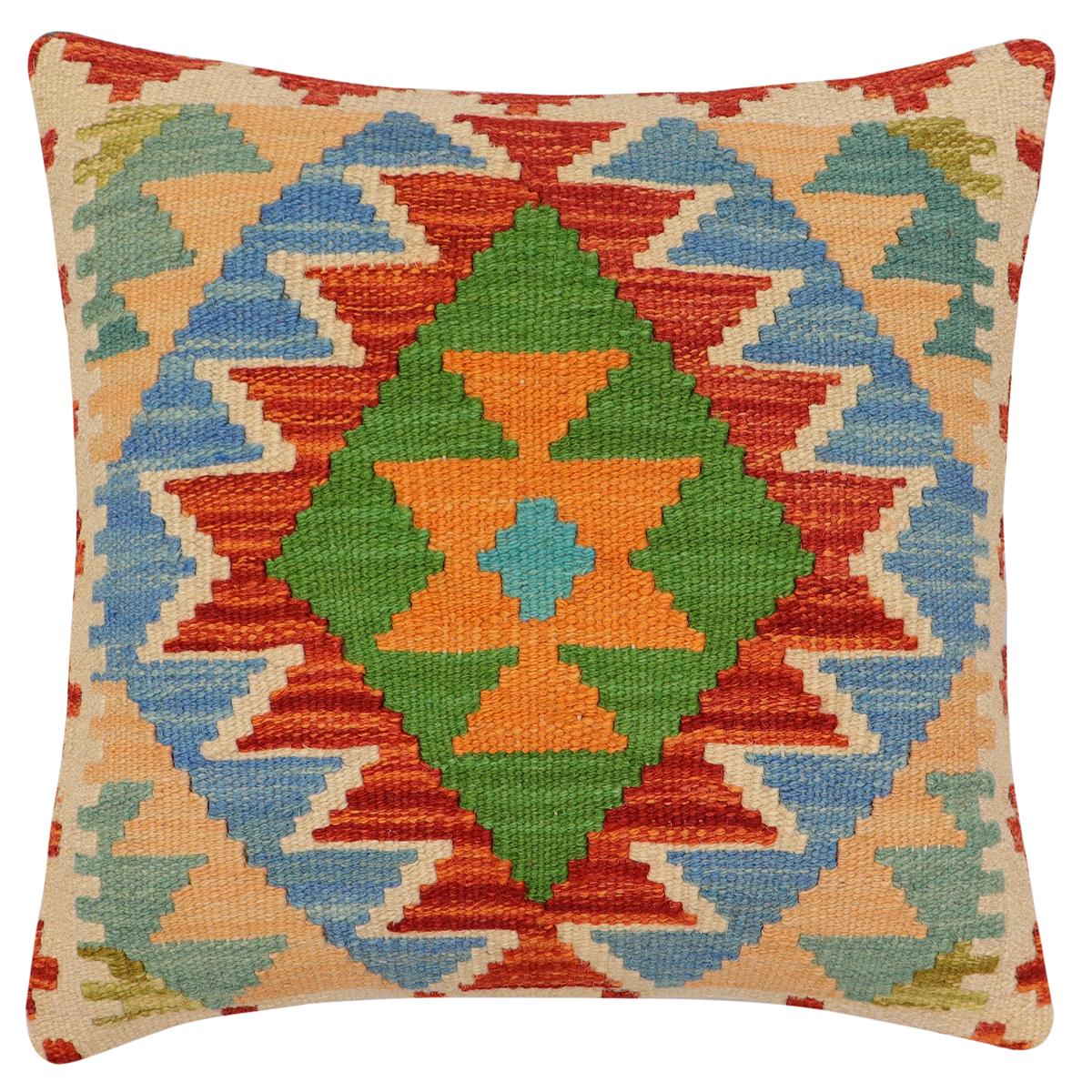 handmade Traditional Pillow Rust Blue Hand-Woven SQUARE 100% WOOL Hand woven turkish pillow 3 x 5