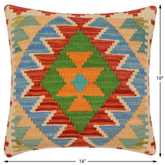 handmade Traditional Pillow Rust Blue Hand-Woven SQUARE 100% WOOL Hand woven turkish pillow 3 x 5
