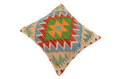 handmade Traditional Pillow Rust Blue Hand-Woven SQUARE 100% WOOL Hand woven turkish pillow 3 x 5