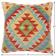 handmade Traditional Pillow Rust Blue Hand-Woven SQUARE 100% WOOL Hand woven turkish pillow PILLOW
