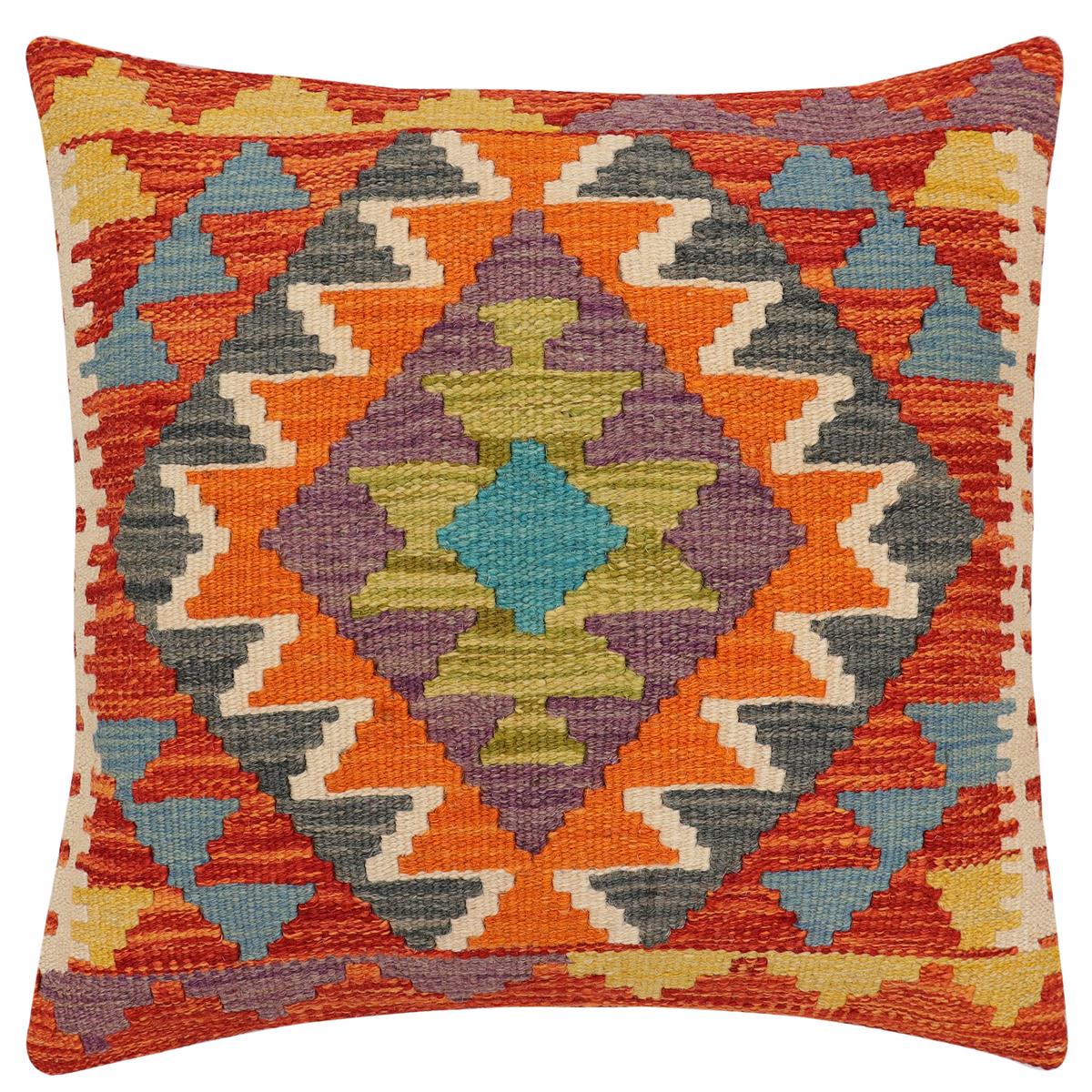 handmade Traditional Pillow Rust Blue Hand-Woven SQUARE 100% WOOL Hand woven turkish pillow 2 x 2