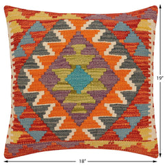 handmade Traditional Pillow Rust Blue Hand-Woven SQUARE 100% WOOL Hand woven turkish pillow 2 x 2