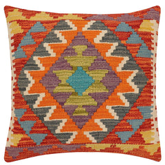 handmade Traditional Pillow Rust Blue Hand-Woven SQUARE 100% WOOL Hand woven turkish pillow 2 x 2
