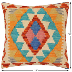 handmade Traditional Pillow Rust Blue Hand-Woven SQUARE 100% WOOL Hand woven turkish pillow2' x 2'