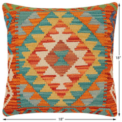 handmade Traditional Pillow Rust Blue Hand-Woven SQUARE 100% WOOL Hand woven turkish pillow2' x 2'
