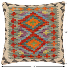 handmade Traditional Pillow Rust Blue Hand-Woven SQUARE 100% WOOL Hand woven turkish pillow2' x 2'
