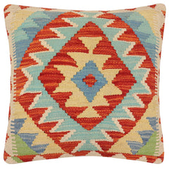handmade Traditional Pillow Rust Blue Hand-Woven SQUARE 100% WOOL Hand woven turkish pillow2' x 2'