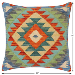 handmade Traditional Pillow Rust Blue Hand-Woven SQUARE 100% WOOL Hand woven turkish pillow 2 x 2