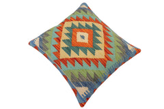 handmade Traditional Pillow Rust Blue Hand-Woven SQUARE 100% WOOL Hand woven turkish pillow 2 x 2