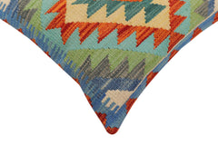 handmade Traditional Pillow Rust Blue Hand-Woven SQUARE 100% WOOL Hand woven turkish pillow 2 x 2